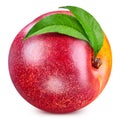 One ripe peach with leaves Royalty Free Stock Photo