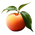 One ripe peach with leaves isolated on PNG background. Generative AI.