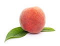 One ripe peach and leaves Royalty Free Stock Photo