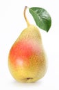 One ripe pear with a leaf.