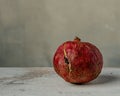 One ripe pomegranate on rustic backgrounds