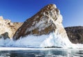 One of the rocks of Cape Sagan-Khushun or Three brothers, Olkhon island, lake Baikal. Eastern Siberia