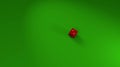 One rolling red dices falling on green table