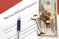 One's last will and testament with gold and money Royalty Free Stock Photo