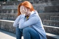 One sad girl suffering and feeling bad emotions outdoor Royalty Free Stock Photo