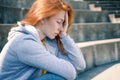 One depressed young woman feeling negative feelings Royalty Free Stock Photo