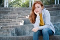 One sad girl suffering and feeling bad emotions outdoor Royalty Free Stock Photo