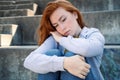 One depressed young woman feeling negative feelings Royalty Free Stock Photo