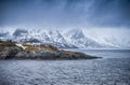 One Separate House on Seashore Coastline in Norway Against Mountains