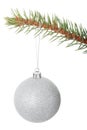 One separated christmas ball handing on a fir. Royalty Free Stock Photo