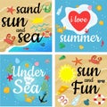 one set card vector of summer and ocean