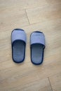 One set of house slippers on the wooden floor. Royalty Free Stock Photo