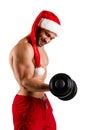 One sexual strong christmas santa white background, virtical isolated Royalty Free Stock Photo