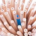 One sharpened blue pencil among many ones Royalty Free Stock Photo