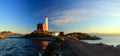 Landscape Panorama of Fisgard Lighthouse at Sunset, Fort Rodd Hill National Historic Site, Victoria, Vancouver Island, BC, Canada