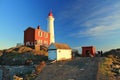 Fisgard Lighthouse at Sunset, Fort Rodd Hill National Historic Site, Vancouver Island, British Columbia, Canada Royalty Free Stock Photo