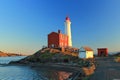 Fisgard Lighthouse at Sunset, Fort Rodd Hill National Historic Site, Vancouver Island, British Columbia, Canada Royalty Free Stock Photo