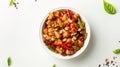 Photo of Kung Pao Chicken with a Fiery Kick on a White Background