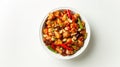 Photo of Kung Pao Chicken with a Fiery Kick on a White Background