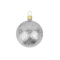 One silver glass ball on white background isolated close up, ÃÂ¡hristmas tree decoration, single shiny round bauble, new year