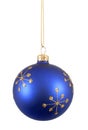 One single blue Christmas ball or bauble with snowflake pattern isolated on white background Royalty Free Stock Photo