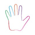 One single empty open human hand palm with fingers splayed and spread wide. Vector in hand drawn style.