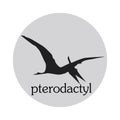 One single flying pterodactyl for logo identity. Dino animal mascot concept for prehistoric theme park icon.