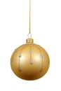 One single gold christmas ball or bauble with glass decoration isolated against white background Royalty Free Stock Photo