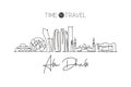 One single line drawing Abu Dhabi city skyline, United Arab Emirates. Historical landscape home decor wall art poster print. Best