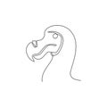 One single line drawing of adorable fun dodo bird head for logo identity. Extinct animal mascot concept for national conservation