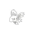 One single line drawing of adorable goldfish for company logo identity. Domestic fish mascot concept for aquatic pet icon. Modern