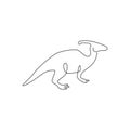 One single line drawing of aggressive parasaurolophus for logo identity. Dino animal mascot concept for prehistoric theme park