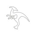 One single line drawing of agile and fast parasaurolophus for logo identity. Dino animal mascot concept for prehistoric theme park