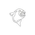 One single line drawing of angry piranha for logo identity. Amazon river fish mascot concept for monster creature icon. Continuous Royalty Free Stock Photo