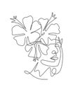 One single line drawing beauty abstract face with natural flowers vector illustration. Woman portrait minimalistic style concept Royalty Free Stock Photo