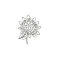 One single line drawing of beauty fresh sunflower for park logo. Printable poster decorative helianthus season flower concept for Royalty Free Stock Photo