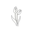 One single line drawing of beauty fresh tulip for logo. Printable decorative Holland nationality flower concept for wall home