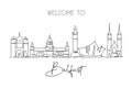 One single line drawing of Belfast city skyline, Northern Ireland. Historical landscape in the world. Best holiday destination.