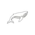 One single line drawing of big fish whale for company logo identity. Giant creature mammal animal mascot concept for conservation