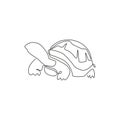 One single line drawing of big land tortoise for social company logo identity. Adorable creature reptile animal mascot concept for