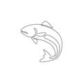 One single line drawing of big salmon for logo identity. Large lake fish mascot concept for fishing tournament icon. Continuous Royalty Free Stock Photo