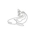 One single line drawing of big salmon for logo identity. Large lake fish mascot concept for fishing tournament icon. Continuous Royalty Free Stock Photo