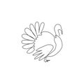 One single line drawing of big turkey for poultry logo identity. Fowl bird mascot concept for farming icon. Modern continuous line Royalty Free Stock Photo