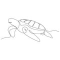 One single line drawing of big turtle for marine company logo identity. Adorable creature reptile animal mascot concept for
