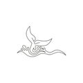 One single line drawing of big whale fish for company logo identity. Giant creature mammal animal mascot concept for conservation