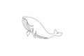 One single line drawing of blue whale vector illustration. Endangered mammal animal in ocean. Gigantic underwater creature concept