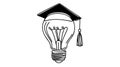 One single line drawing of bright lightbulb wearing graduation cap identity.