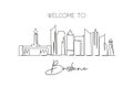 One single line drawing Brisbane city skyline, Australia. Historical town landscape. Best holiday destination home wall decor