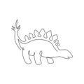 One single line drawing of calm thorny stegosaurus for logo identity. Dino animal mascot concept for prehistoric theme park icon.