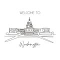 One single line drawing Capitol Hill landmark. World famous place in Washington DC, USA. Tourism travel postcard wall decor home